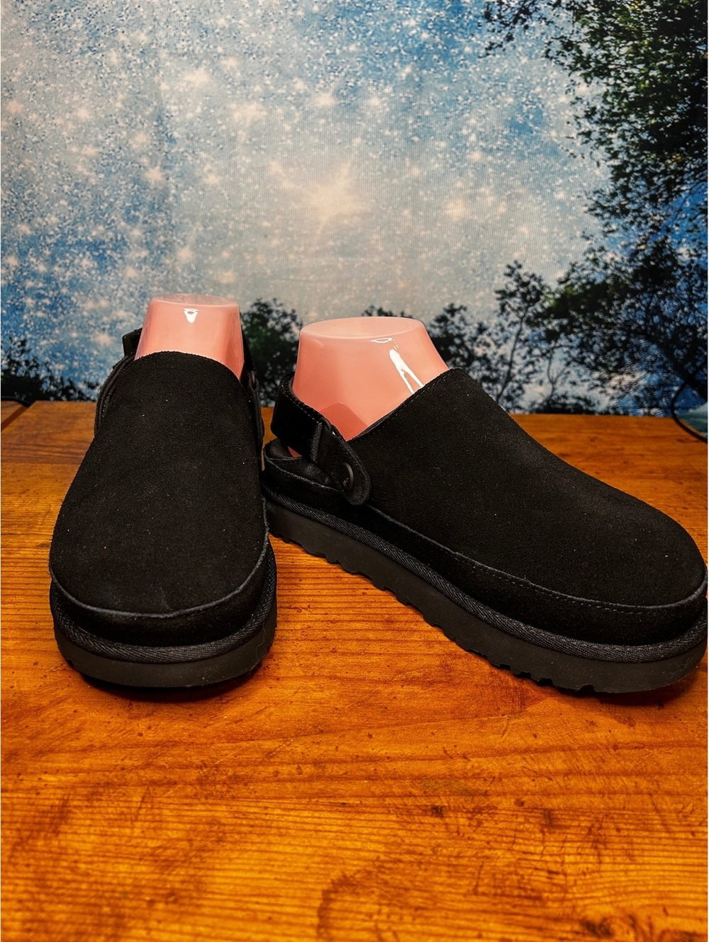 UGG Goldenstar Clog Black Suede Slingback Sandals Women's Size 7